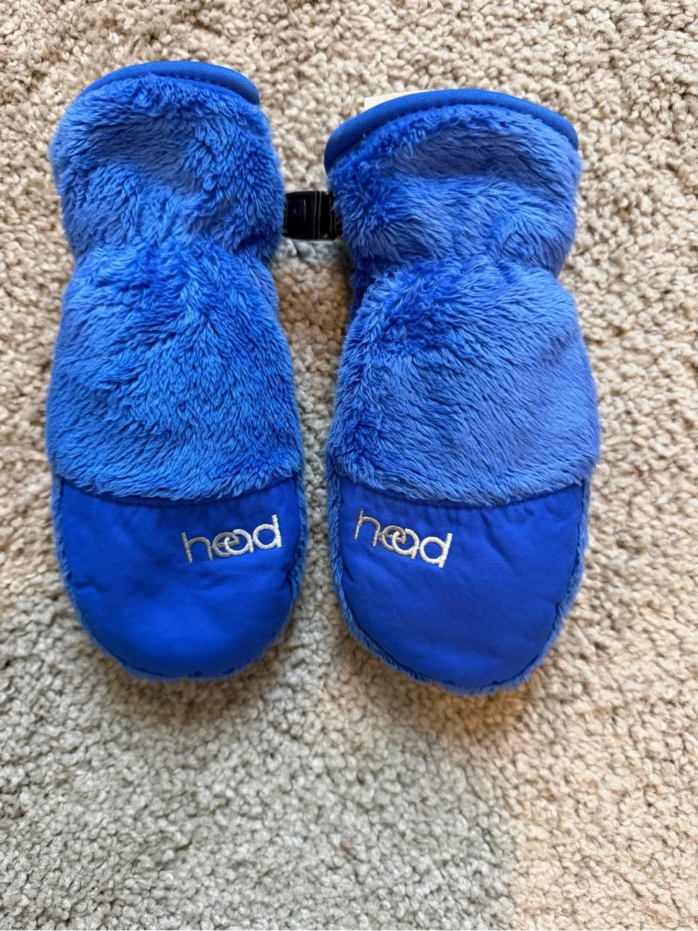Head Plush Royal Blue Kids Mittens with Clip
